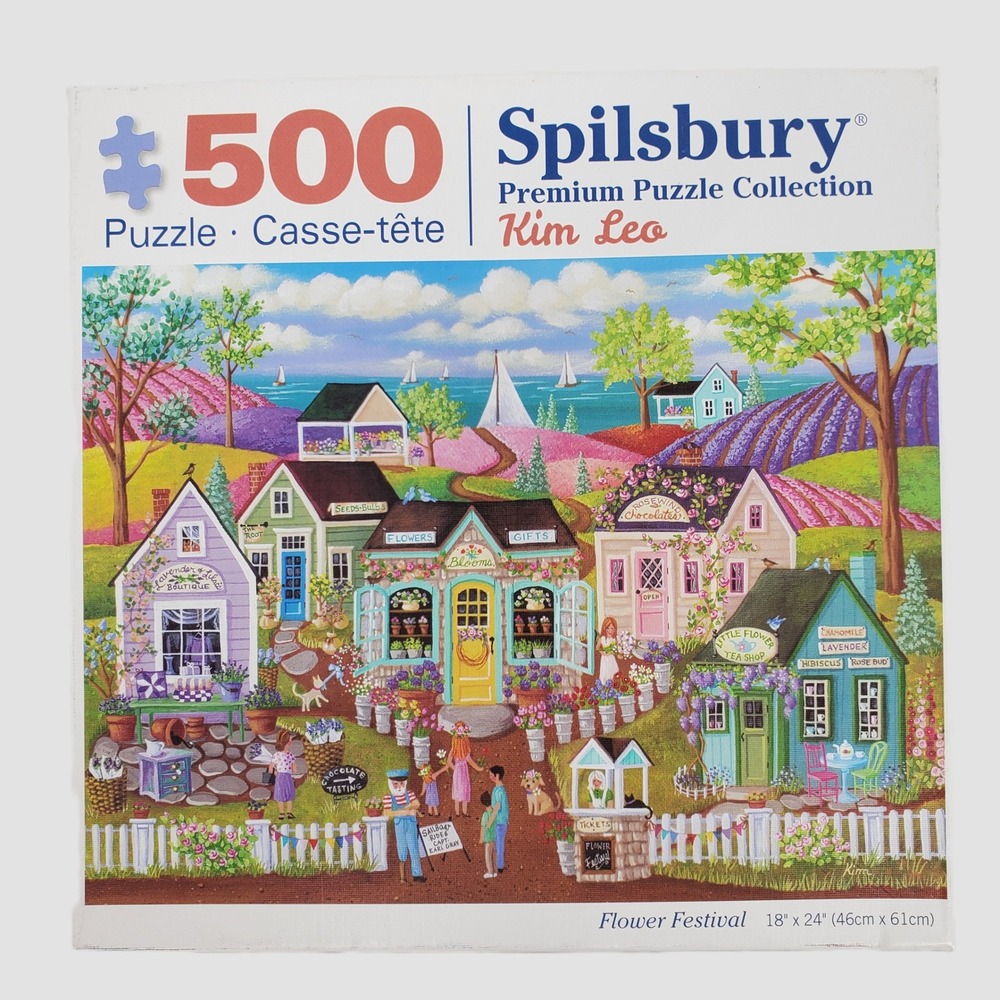 Spilsbury 500 Piece Puzzle Kim Leo Flower Festival Village Scenic 18x24 38535